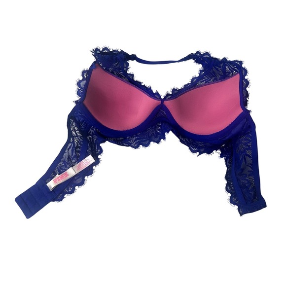 Pink By Victoria's Secret Lightly Lined Lace Bralette Size‎ S/P Blue - Picture 6 of 9